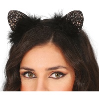 Cerchietto con orecchie da gatto e piume