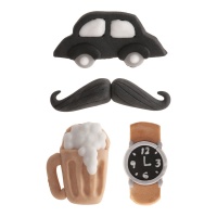 Figure di zucchero Vintage di auto, baffi, birra e orologio - 24 pezzi