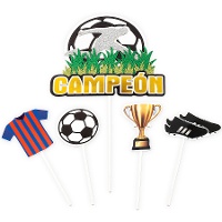Topper per torta di calcio con pallone e maglietta - 5 pezzi