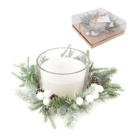 Candela con vetro natalizio bianco decorato 21,5 x 8,2 cm