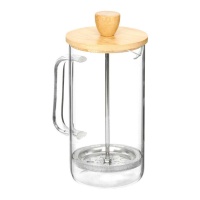 Teiera da 600 ml con stantuffo in borosilicato e coperchio in bambù