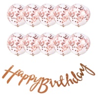 Kit palloncini Happy Birthday Rose Gold - Monkey Business - 9 unità