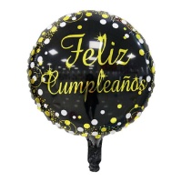 Palloncino Happy Birthday nero e oro 45 cm