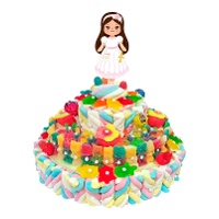 Torta di caramelle per la comunione di una bambina bruna da 850 gr