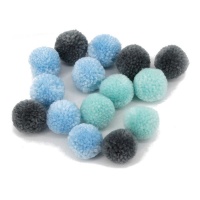 Pompon color blu, grigio e verde da 3 cm - 15 unità