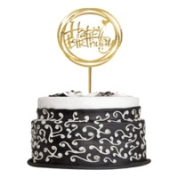 Cake topper Happy Birthday dorato con cuori - Dekora