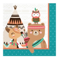 Tovaglioli Teepee con animali 16,5 x 16,5 cm - 20 pezzi.