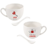 265 ml Tazza Love con messaggio e cucchiaio - 2 unità