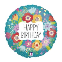 Palloncino rotondo a forma di fiore Happy Birthday 46 cm - Grabo