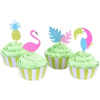 Capsule per cupcakes con picks tropicali - 24 unità