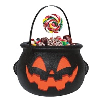Calderone nero con zucca sorridente di 20 x 16 cm