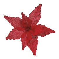 Ramo decorativo di fiori di Natale rossi 35 cm