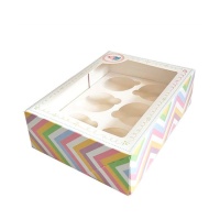 Scatola per 6 cupcake stampati con finestra 26,5 x 19,8 x 8 cm - Pastkolor