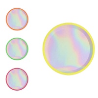 Piatti rotondi iridescenti con bordo fluo da 17 cm - 10 unità