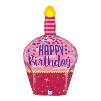 Palloncino cupcake scintillante Happy Birthday da 89 cm - Grabo