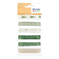 Nastro di cotone stampato di 1 cm con piante natalizie - 6 pezzi