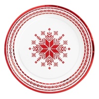 Piatti natalizi ricamati rossi da 18 cm - 8 pz.