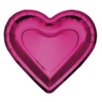 Piatti a forma di cuore rosa metallizzato - 6 unità