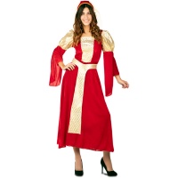 Costume medievale da dama rossa con diadema per donna