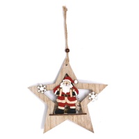 Decorazione in legno stella con Babbo Natale da 18 cm