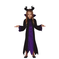 Costume strega cattiva con corna da bambina