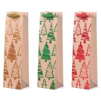 Borsa regalo kraft con alberi di Natale da 10 x 8 x 35 cm - 1 unità