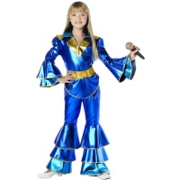 Costume da discoteca blu metallizzato per bambina