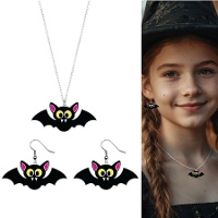 Set di orecchini e collana a forma di pipistrello