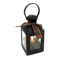 Lanterna nera con candela a led e fiocco da 20,5 cm