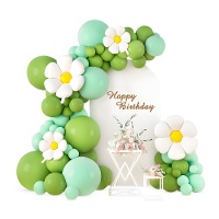 Kit di palloncini verdi retrò con margherite - 65 pezzi