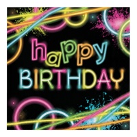 Tovaglioli Disco Neon Happy Birthday da 16,5 x 16,5 cm - 16 unità