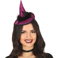 Cerchietto da strega con mini cappello lilla con pipistrello