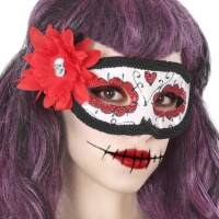 Maschera Catrina con rosa rossa