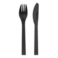 Posate in plastica nere da 18 cm - 12 pezzi