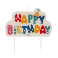 Candelina colorata Happy Birthday da 10 x 6 cm