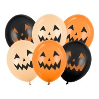 Palloncini di lattice di Halloween con zucche tonalità arancioni da 30 cm - 6 pezzi