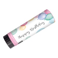 Cannoni di coriandoli rosa Happy Birthday con palloncini 15 cm - 2 pezzi