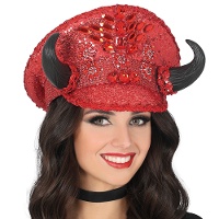 Cappello da poliziotto rosso con strass e corna