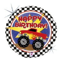 Palloncino tondo Monster Truck Happy Birthday 46 cm - Grabo
