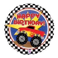 Palloncino tondo Monster Truck Happy Birthday 46 cm - Grabo