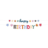 Ghirlanda Happy Birthday con stelle multicolore di 1,50 m - 1 unità