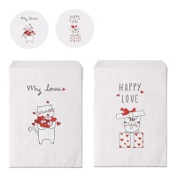 Love Pets 16 x 13 cm busta regalo con adesivi - 10 pezzi.