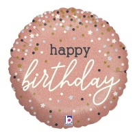 Palloncino tondo rosa con coriandoli Happy Birthday 35 cm - Grabo