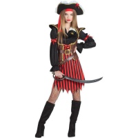 Costume da pirata a righe rosse e nere per donna