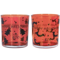 Bicchieri di Halloween in vetro arancione 7 x 8 cm - 2 pezzi