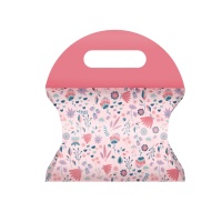 Scatola valigia di cartone rosa con fiori - 12 unità