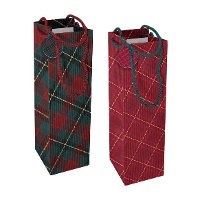 Borsa per vino di 33 x 12 x 10 cm in tartan natalizio - 1 unità