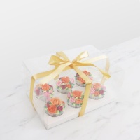 Scatola per 6 cupcakes trasparente con nastro