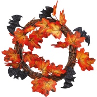 Corona decorativa di 30 cm di foglie e pipistrelli