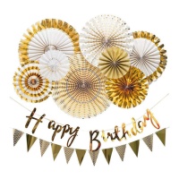 Kit Happy Birthday oro - Monkey Business - 10 unità